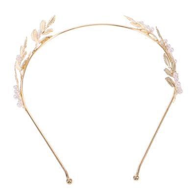 AKOOSY Women's Pearl Headband with Gold-Colored Leaves