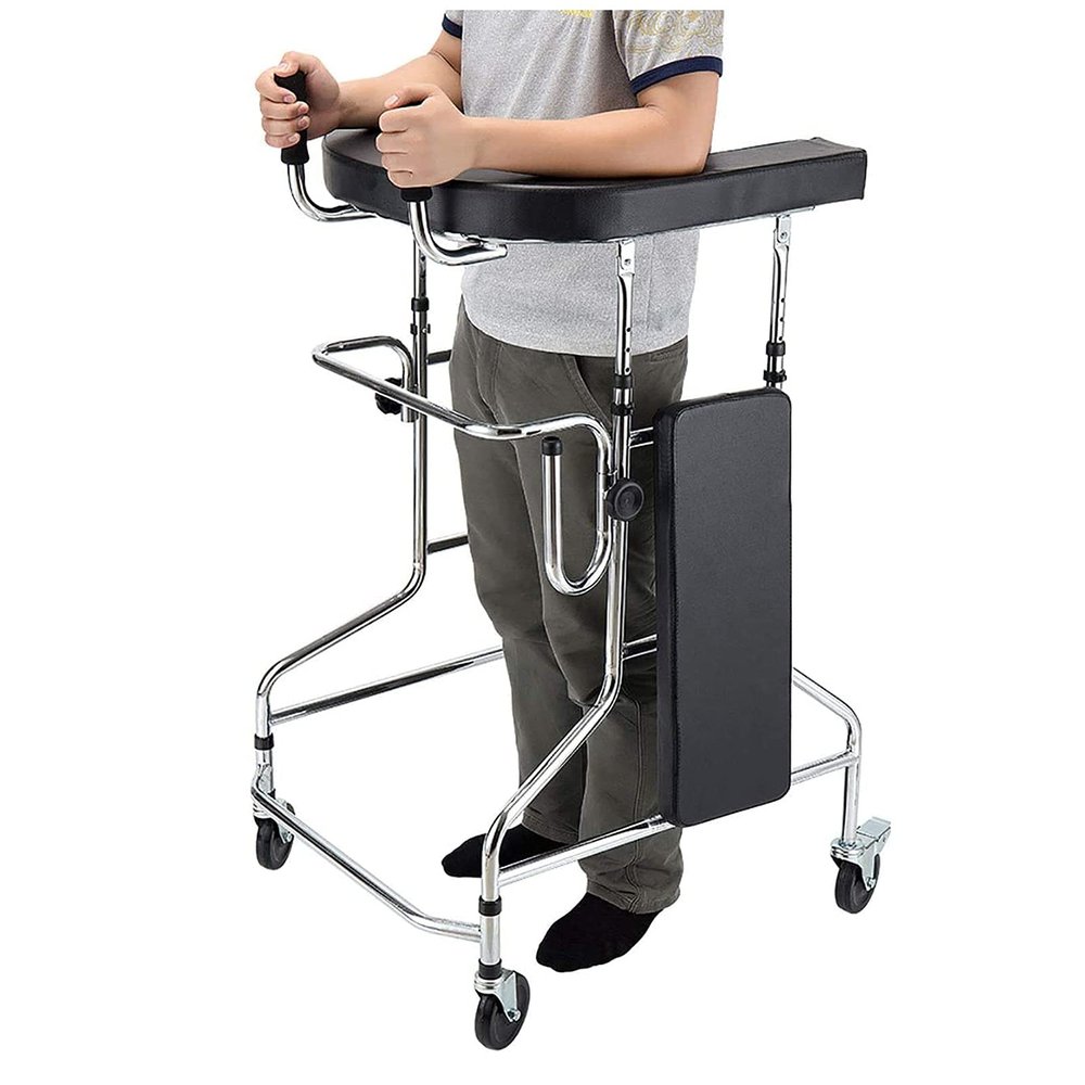 Stand-Up Folding Rollator, 100 kg Capacity, Padded Armrests, 10-Level Height Adjustment (Size A)