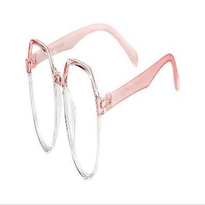 FUQINQINGOZ Blue Light Blocking Glasses, Large Reading Glasses, Computer Reading Glasses, TR Frame, Flat Light Mirror (Pink, +3.00)