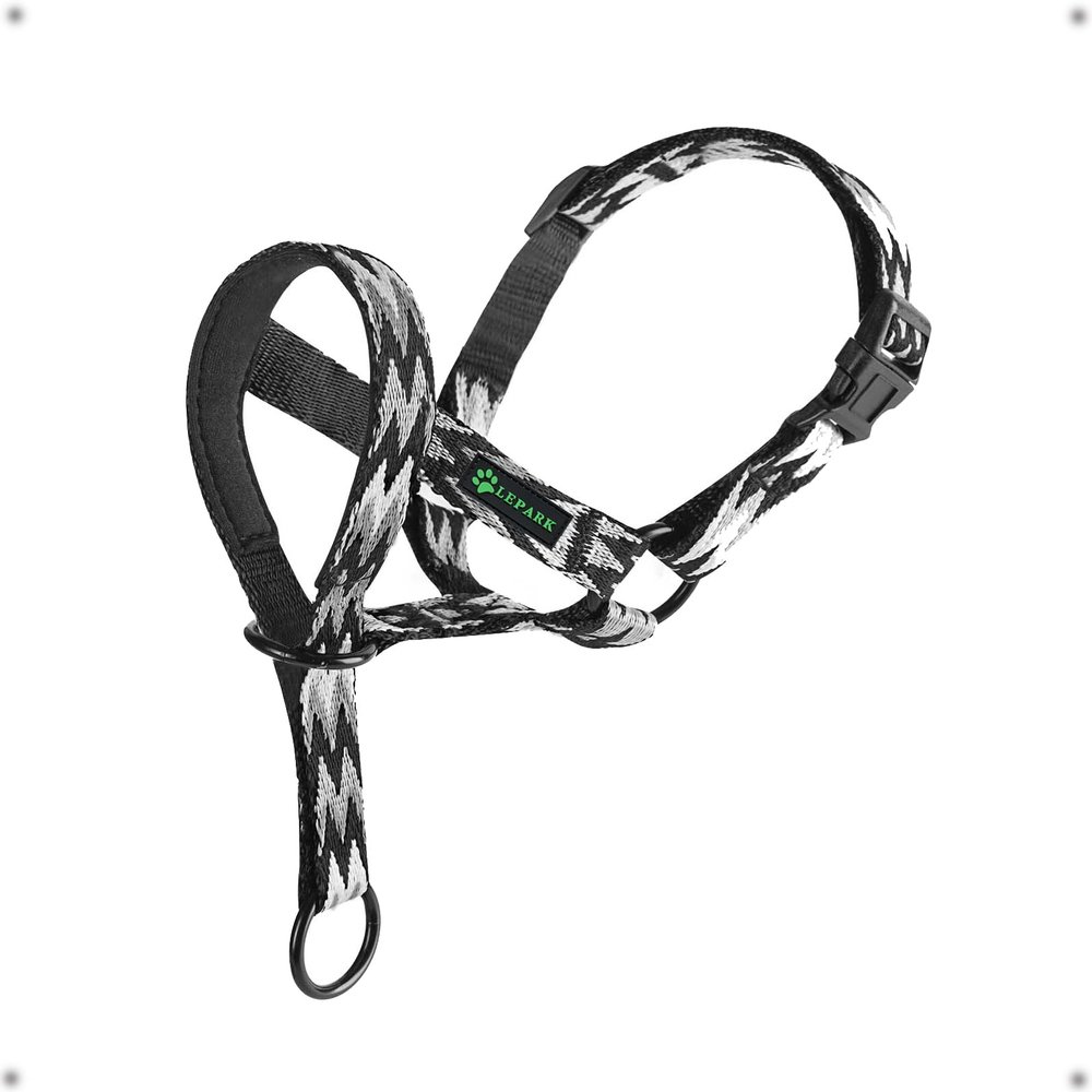 Soft Nylon Dog Head Collar with Letter Pattern, Adjustable, Black W Style