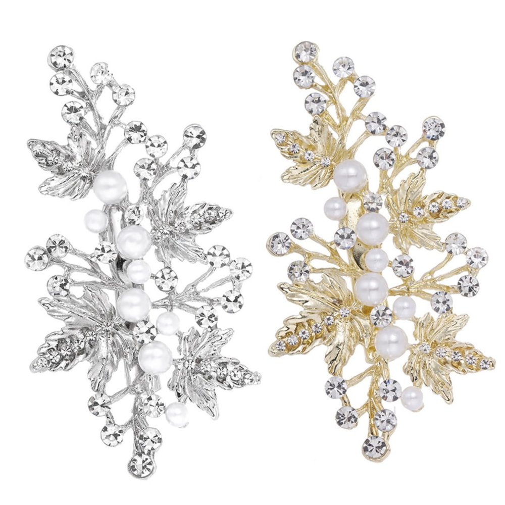 Decorative Pearl Leaf Hair Clips, 2-Piece Set