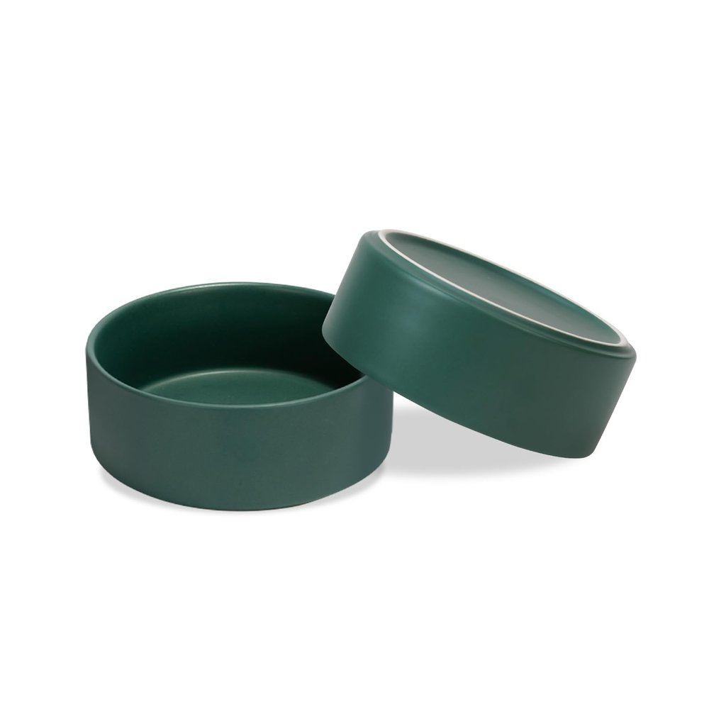 SPUNKYJUNKY Ceramic Dog Bowl, 2-Piece Set, Food Bowl for Cats and Dogs, 850 ml, Green