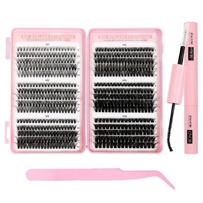 580-Piece Lash Extension Set, 30D–100D Cluster Lashes with Bond and Seal, Tweezers, 8–16 mm