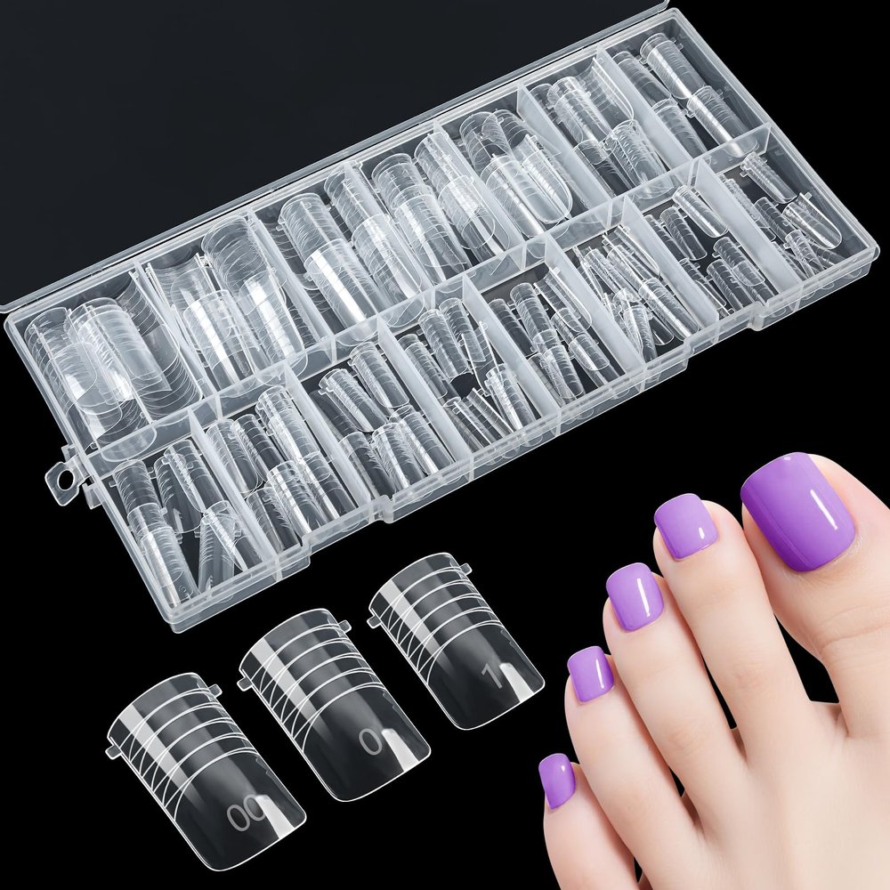 Kiiwah 150-Piece Polygel Toenail Forms, Long Dual Tips for Pedicure Extensions, Reusable Set, 15 Sizes (Transparent)