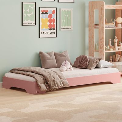 smartwood 70x160 cm Children's Floor Bed with Slatted Base, Wood, Pink, TILA 7