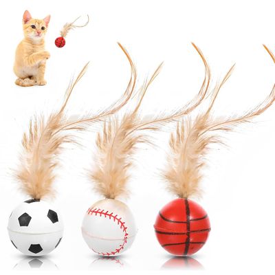 3-Pack Feather Cat Toy with Elastic Ball