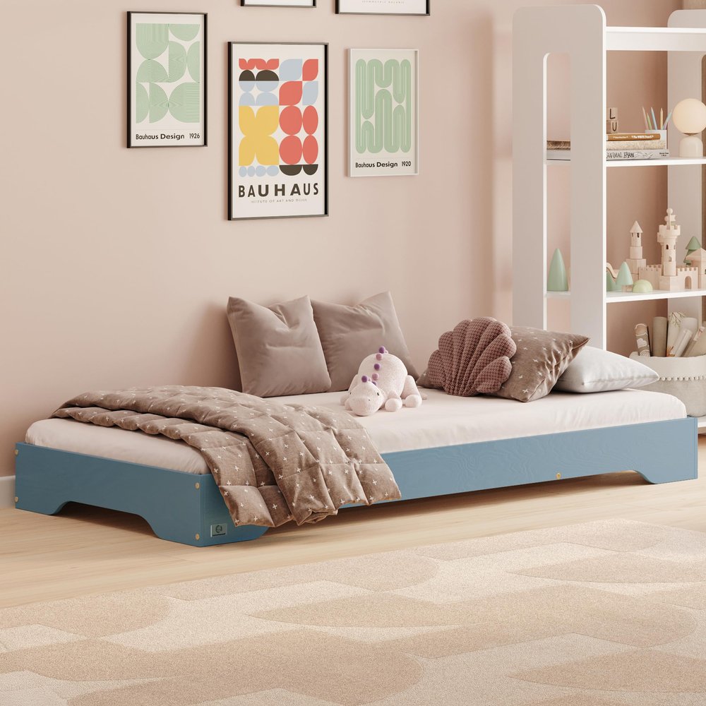 smartwood Kids’ Bed 140 x 200 cm with Slatted Base, Blue, TILA 7