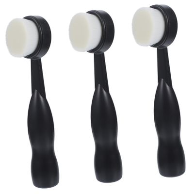 DECORNIJIA Self-Standing Facial Cleansing Brush with Handle, Soft Facial Exfoliating Brush for Deep Cleansing, Lightweight and Portable, for Sensitive Skin (3 Pieces, Black)