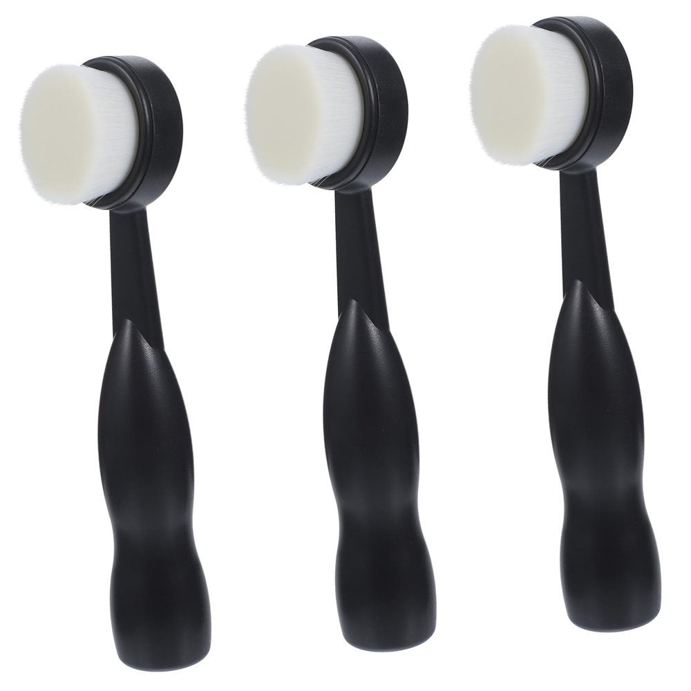 DECORNIJIA Self-Standing Facial Cleansing Brush with Handle, Soft Facial Exfoliating Brush for Deep Cleansing, Lightweight and Portable, for Sensitive Skin (3 Pieces, Black)
