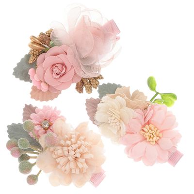 Milisten Flower Hair Clips, 3-Pack, Fabric and Metal Hair Accessories for Toddlers and Little Girls