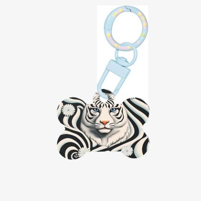 Personalized Small Sky Blue Bone-Shaped Acrylic Dog Tag with White Tiger