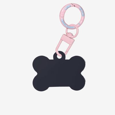 Personalized Solid Black Bone-Shaped Acrylic Pet Tags, Light Pink, Size M