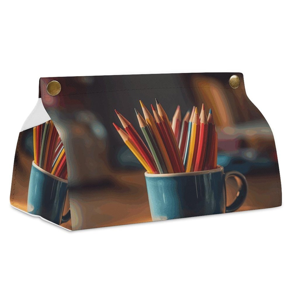 Blue Rectangular Leather Tissue Box Cover with Stud