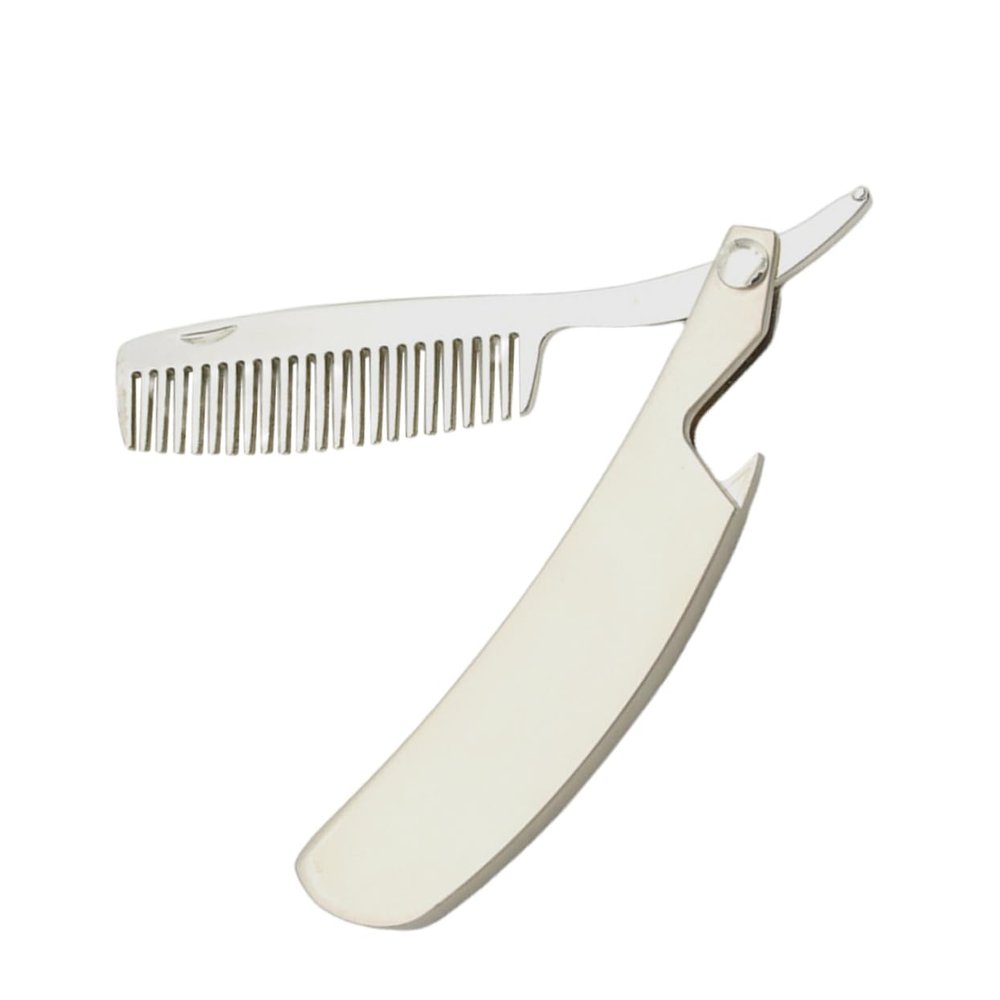 Foldable Beard Comb for Men, Zinc Alloy, Silver
