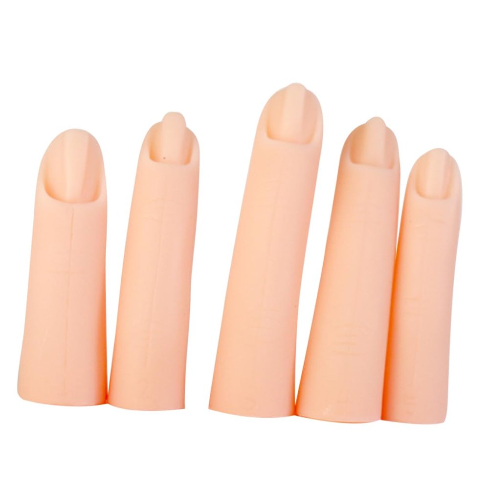 VALICLUD Silicone Manicure Practice Fingers, 5-Piece Set, Khaki