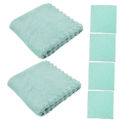 Veemoon 6-Piece Green Facial Washcloths, Coral Fleece, Square