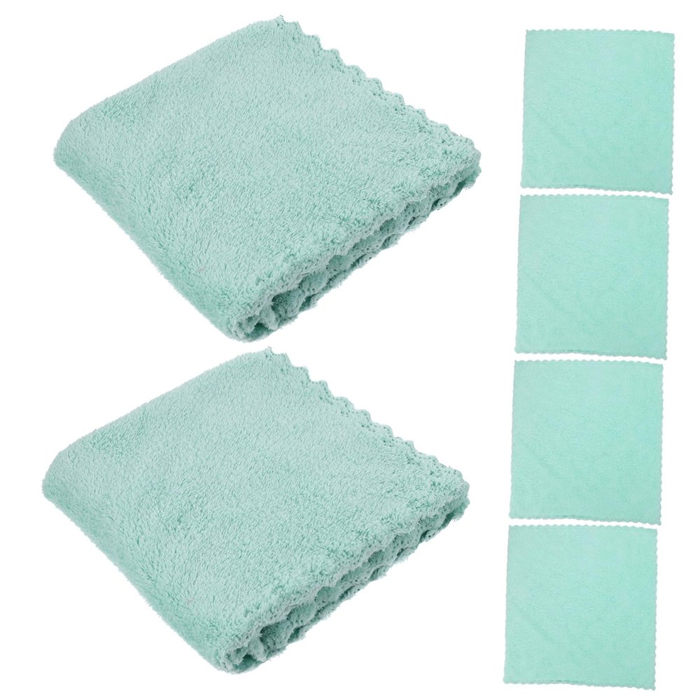 Veemoon 6-Piece Green Facial Washcloths, Coral Fleece, Square