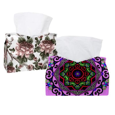 lcndlsoe Tissue Box Holders, Vintage Tribal Mandala Floral Circle Purple Pattern, Rectangular Microfiber Leather, Decorative Organizer for Tabletop, Bathroom, Car, Office, 2-Pack