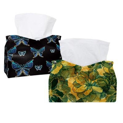 lcndlsoe Tissue Box Holders, Blooming Rose Pattern, Rectangular Faux Leather, Decorative Tabletop Organizer, 2-Pack