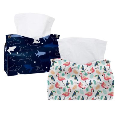 lcndlsoe Tissue Box Holder, Tropical Pink Flamingos and Toucans, Rectangular, Leather, 2-Pack