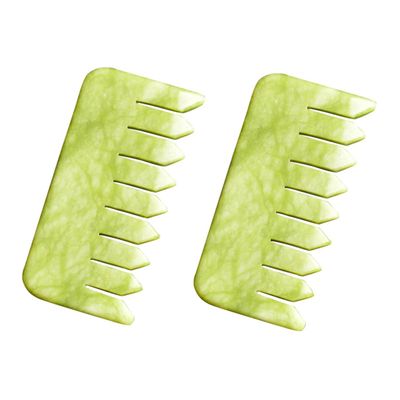 2-Piece Green Jade Hair Comb Set for Scalp Massage