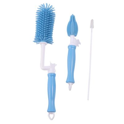 HONITANO 3-Piece Bottle Brush Set for Baby Bottles and Drinking Bottles, Durable and Flexible, Blue