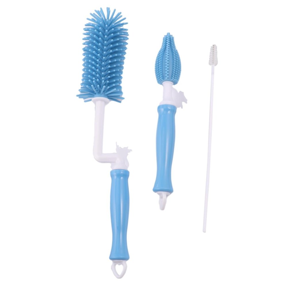 HONITANO 3-Piece Bottle Brush Set for Baby Bottles and Drinking Bottles, Durable and Flexible, Blue