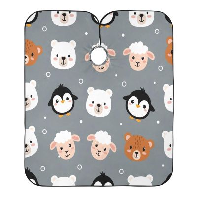 Haircut Cape with Cute Cartoon Animals, Professional Barber Cape, Long Hairdressing Cape, 160 x 140 cm, Gray
