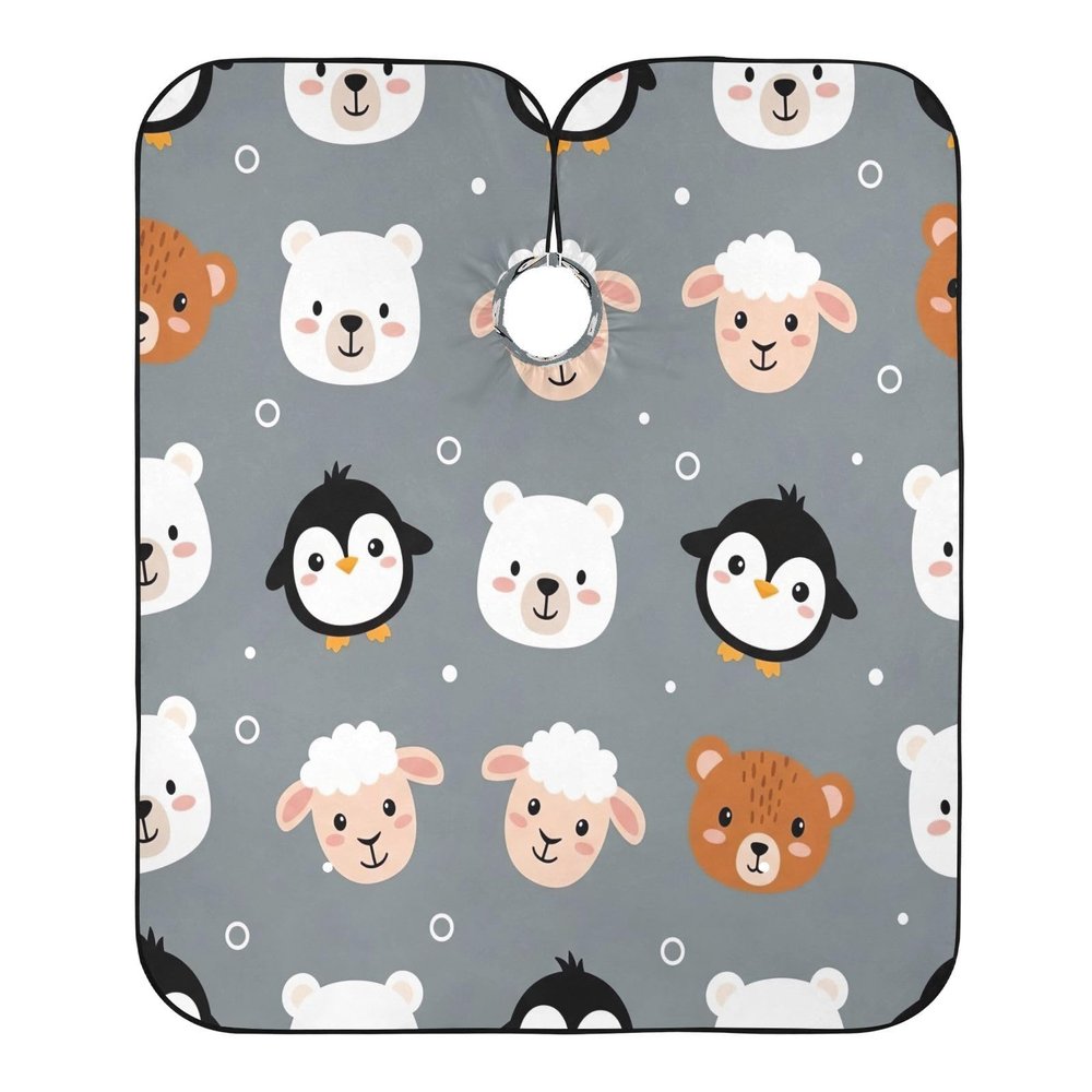 Haircut Cape with Cute Cartoon Animals, Professional Barber Cape, Long Hairdressing Cape, 160 x 140 cm, Gray