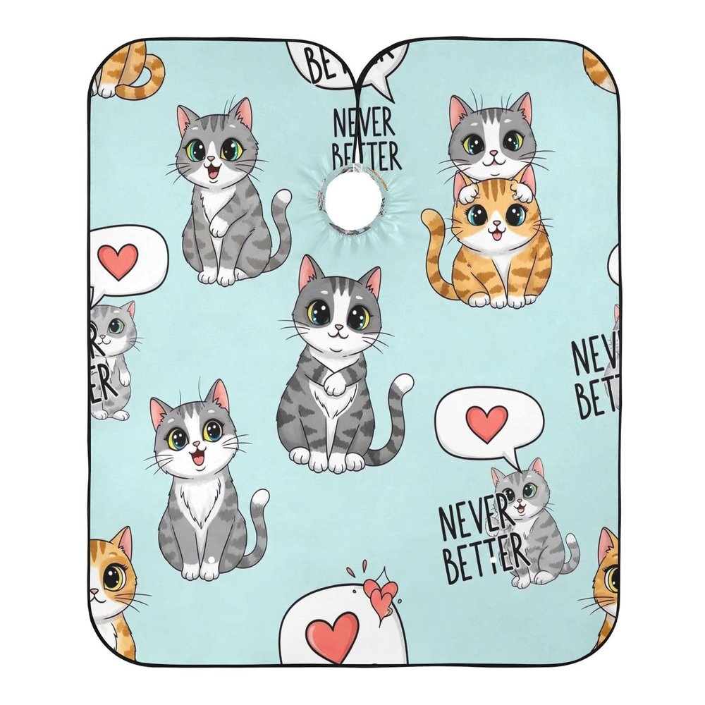Haircut Cape with Cute Cats, Shampoo Cape, 160 x 140 cm, Salon Cape for Customers