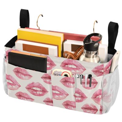 FRODOTGV Kiss Me Bedside Storage Organizer with Watercolor Lips and Pockets