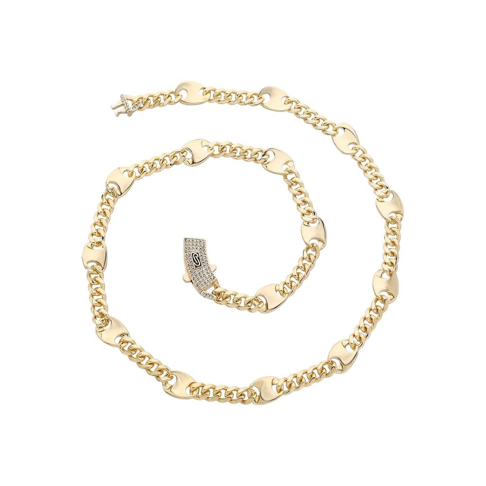QTYQWC New 2026 14K Gold-Plated Monaco Chain, Schwenkes Pave Lock Lightweight Cuban 10 mm Bracelet