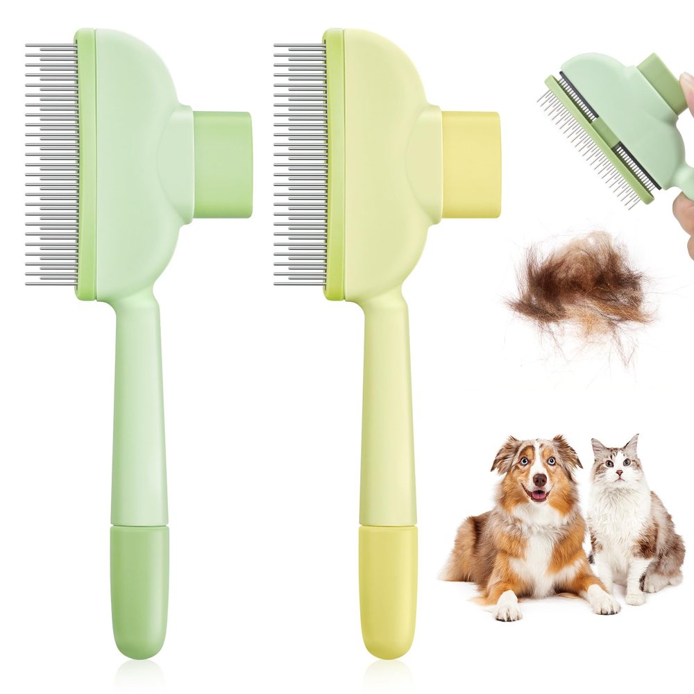 2-Pack Cat Undercoat Brush - Self-Cleaning Comb for Short & Long Hair