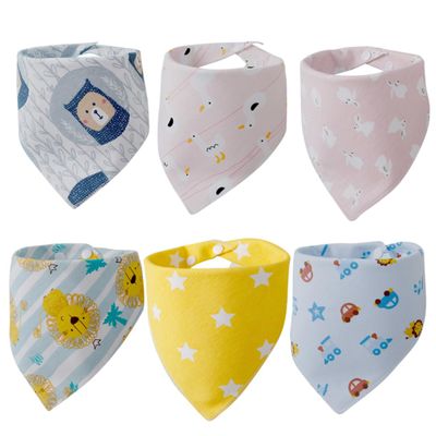 GARIOUANS 6-Piece Double-Layer Creative Waterproof Cotton Triangle Bibs for Boys and Girls, Mixed Designs