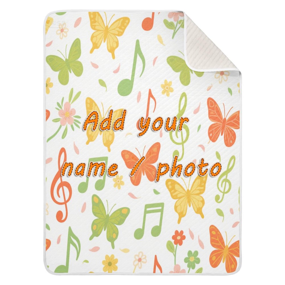 Personalized Summer Butterfly Blanket, Soft, Customizable, for Nursery and Crib, 76.2 x 101.6 cm, Yellow/Green