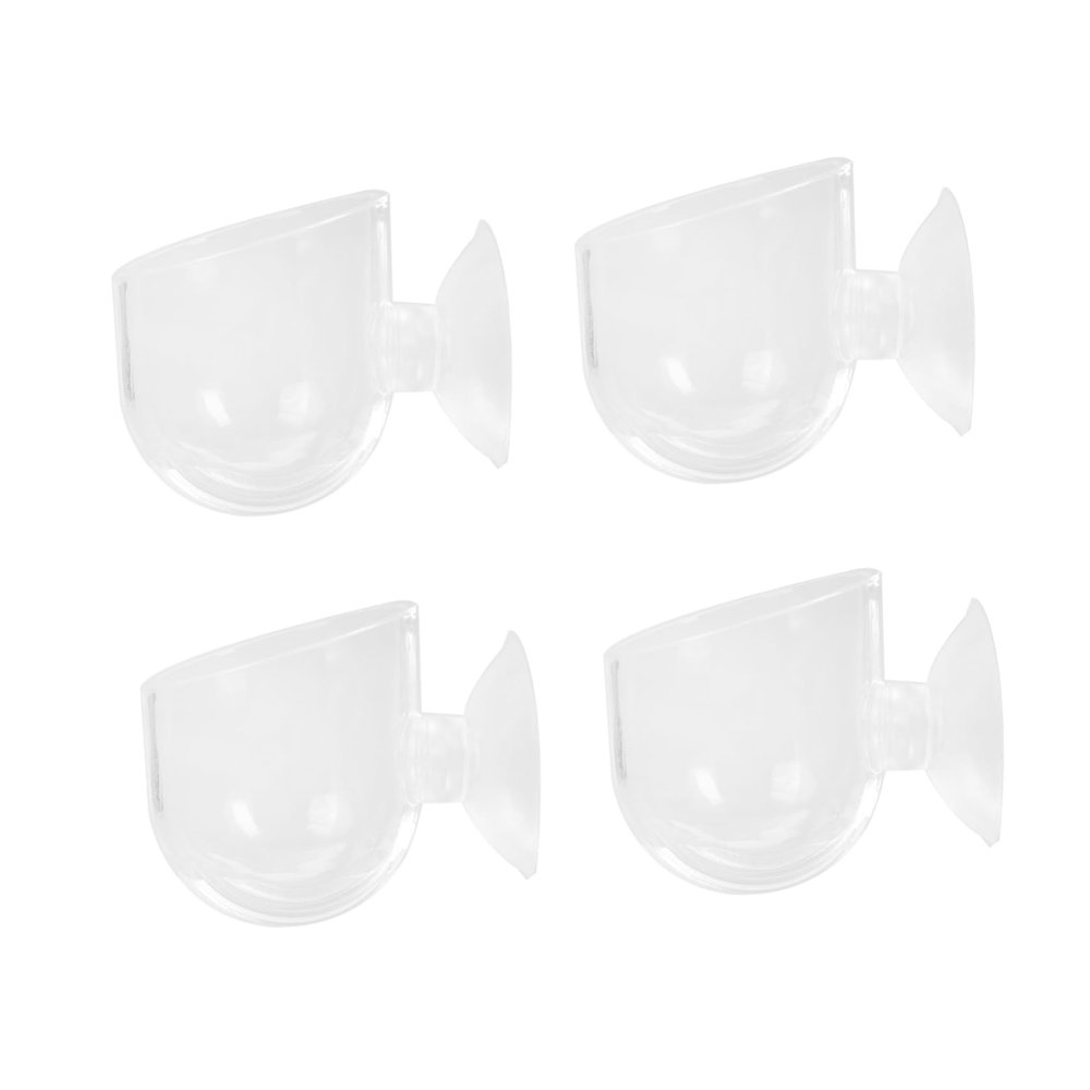 Fish Food Dispenser with Suction Cups, 4 Pieces, Acrylic, White, for Aquarium