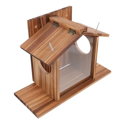 VICASKY Wooden Squirrel Feeder House, Weather-Resistant, with Sturdy Food Container, for Hanging in Gardens and Backyards