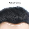 YHxFlux Men's Toupee, Thin Skin V-Shaped PU Base, Straight Human Hair, Natural Black, 15 x 22 cm view 4