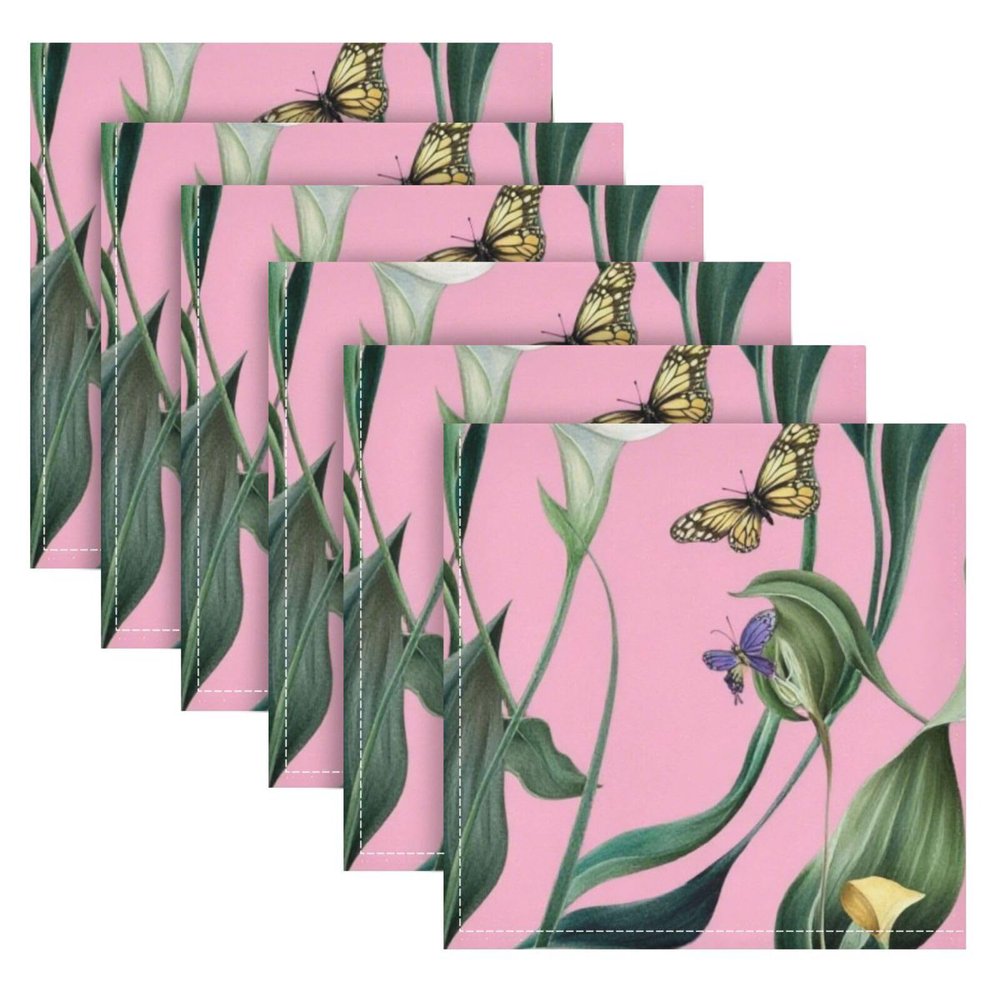 Art Calla Lily Pink Flower Holiday Dinner Napkins, Reusable Washable Fabric, 6 Pieces, 20 x 20 in