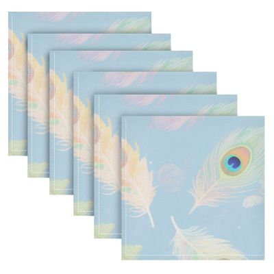Reusable Blue Peacock Feather Cloth Napkins, 6-Pack, 20 x 20 in