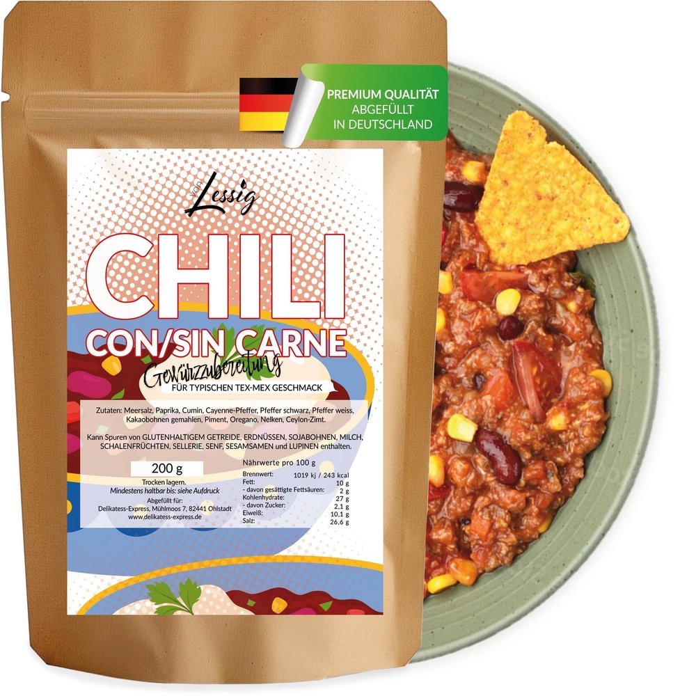 Lessig | Chili con Carne Seasoning Mix | 200 g | Resealable | Intense Flavor