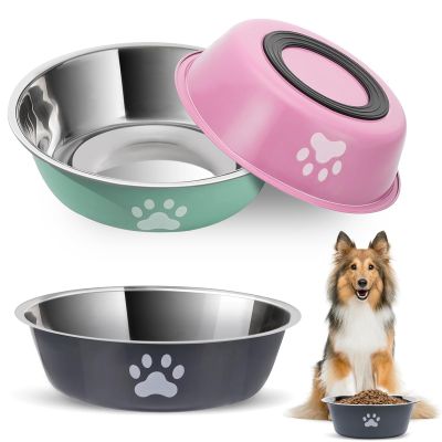 Stainless Steel Dog Bowls, 3-Piece Set with Non-Slip Rubber Base, 860 ml