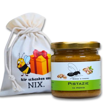 Grega's Apiary Honey Gift Set in a Pouch, “We’re Giving Each Other NOTHING” – Choice of Variety, 250 g, Pistachio in Honey