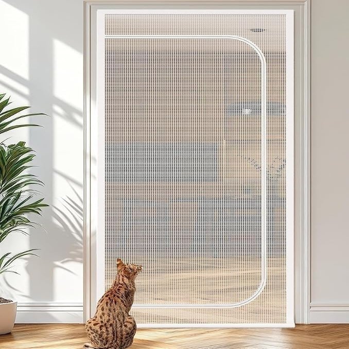 BANTASE Cat Fly Screen Door, 150 x 220 cm, Thickened Durable Pet Screen for Dogs, Cats, and Mosquitoes, Door Divider (A, 90 x 210 cm)
