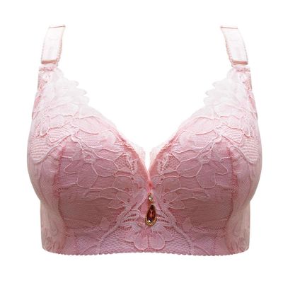 Deep V Women's Sexy Lace Bralette, Wireless, Plus Size, Pink, 75C