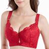 Deep V Women's Sexy Lace Bralette, Wireless, Plus Size, Pink, 75C view 3