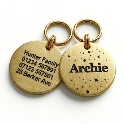 Personalized Brass Dog Tag with Star Design, Deep Engraving, 30 mm