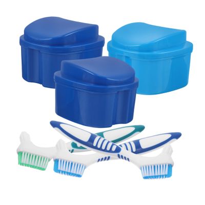 Denture Cups with Lids, 3-Piece Set, Plastic and Nylon
