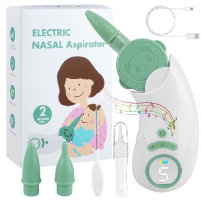 Electric Baby Nasal Aspirator with 5 Suction Levels, Display, USB Rechargeable, 2 Silicone Tips, Tweezers, Music and Color Lights