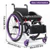 LOERSS Lightweight Folding Sport Wheelchair for Adults, All-Terrain Aluminum Wheelchair with Hand Brakes and Quick-Release Rear Wheels, Easy to Assemble (40 cm/15.7 in, Purple) view 2